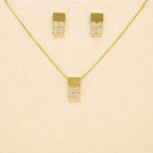 Conjunto Trabalhado em Zircônias Cristal Folheado a Ouro 18k