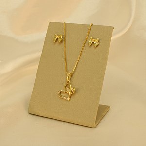 Conjunto Laço e Coração Folheado a Ouro 18k