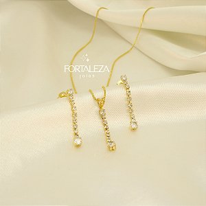 Conjunto em Fio com Zircônia Banhado a Ouro 18k
