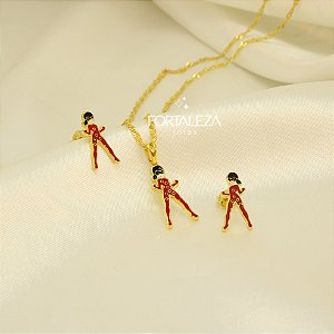 Conjunto Ladybug com Resina Banhado a Ouro 18k