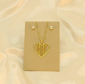 Conjunto Escrito Gratidão Paz e Fé Banhado a Ouro 18k