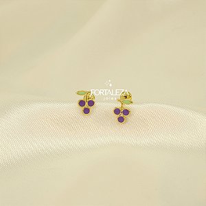 Brinco Cacho de Uva Resinado Banhado a Ouro 18k