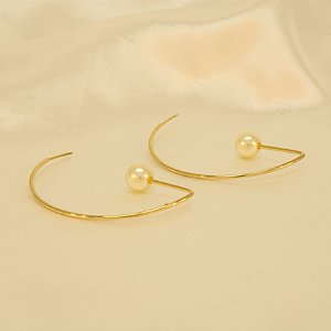 Brinco Argola com Pérola Folheado a Ouro 18k