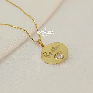 Gargantilha Escrito Sorte com Zircônia Banhado a Ouro 18k