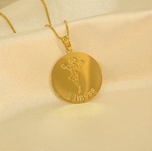 Gargantilha Escrito Fitness Folheado a Ouro 18k