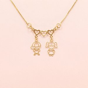 Gargantilha Menina e Menino Folheado a Ouro 18k