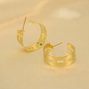 Brinco Argola com Design Vazado Folheado a Ouro 18k
