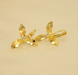 Brinco de Flor com Fecho Italiano Folheado a  Ouro 18k