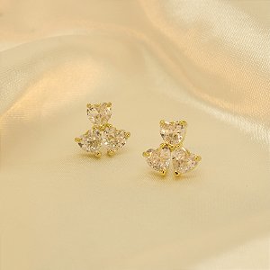 Brinco de Coração com Zircônia Cristal Banhado a Ouro 18k