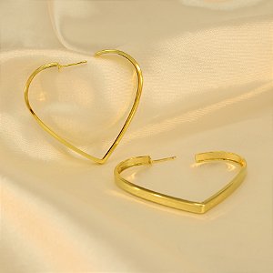 Brinco Argola Design de Coração Banhado a Ouro 18k