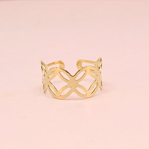 Anel Regulável com Design de Flor Vazada Folheado a Ouro 18k