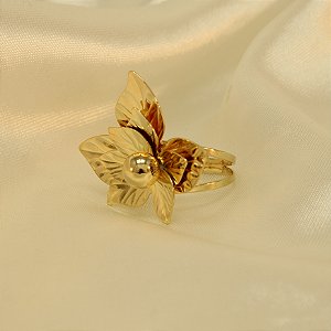 Anel com Design de Flor Banhado a Ouro 18k