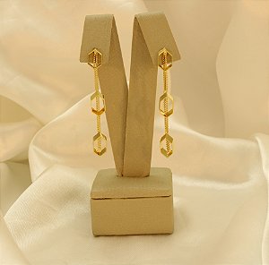 Brinco Geométrico com Corrente Veneziana Folheado a Ouro 18k