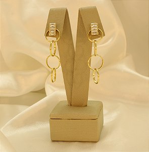 Brinco com Argolas e Zircônias Folheado a Ouro 18k