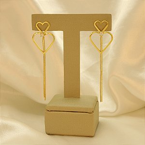 Brinco de Corações Vazados com Fios Banhado a Ouro 18k