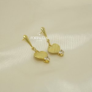 Brinco de Coração com Zircônia Cristal Banhado a Ouro 18k