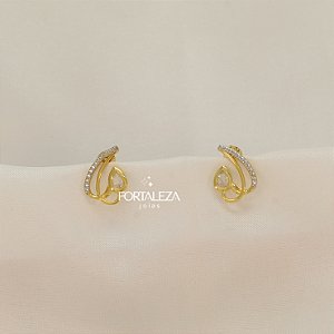 Brinco de Gota Trabalhada Banhado a Ouro 18k e Ródio