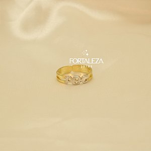 Anel ABC Regulável Banhado a Ouro 18k e Ródio