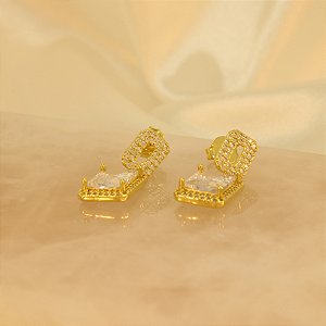 Brinco Cravejado com Zircônia Cristal Folheado a Ouro 18k