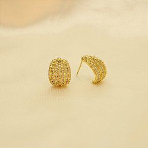 Brinco Cravejado em Zircônias Cristal Folheado a Ouro 18k