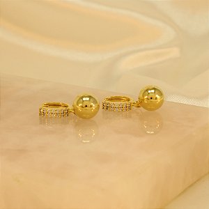 Brinco Argola com Bolinha Cravejado Banhado a Ouro 18k