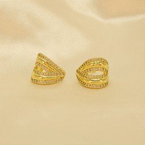 Brinco Gota Cravejada Folheada a Ouro 18k