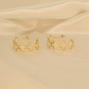 Brinco Argola de Trevo Banhado a Ouro 18k