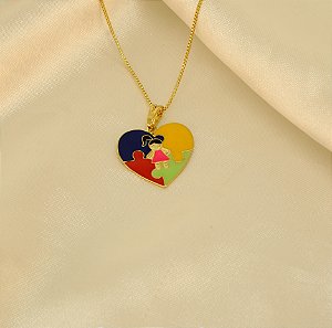 Gargantilha Símbolo do Autismo Menina Folheado a Ouro 18k
