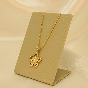 Gargantilha Estrela e Cachorrinho Banhado a Ouro 18k