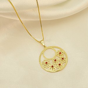 Gargantilha com Pingente de Flores Banhado a Ouro 18k