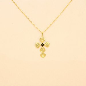 Gargantilha com Pingente de Cruz Banhado a Ouro 18k