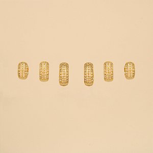 Brinco Argola em Trio Cravejado Folheado a Ouro 18k