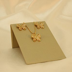 Conjunto de Borboleta Cravejado Folheado a Ouro 18k
