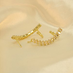Brinco Ear Cuff Cravejado Folheado a Ouro 18k
