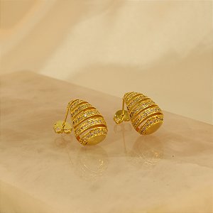 Brinco Gota Cravejado Banhado a Ouro 18k