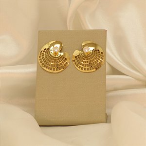 Brinco Oval Vazado com Zircônia Banhado a Ouro 18k