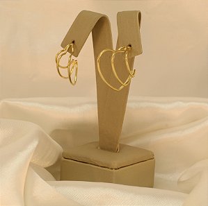 Brinco Coração Aro Triplo Folheado a Ouro 18k