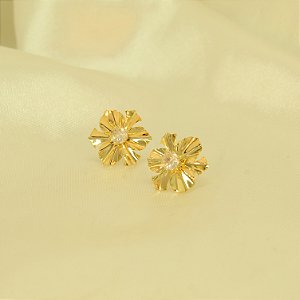 Brinco Flor com Zircônia Folheado a Ouro 18k