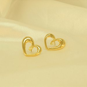 Brinco Coração Vazado Banhado a Ouro 18k