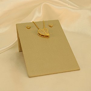 Conjunto de Coração Cravejado em Zircônia Banhado a Ouro 18k
