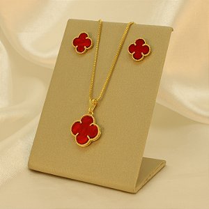 Conjunto Trevo Folheado a Ouro 18k