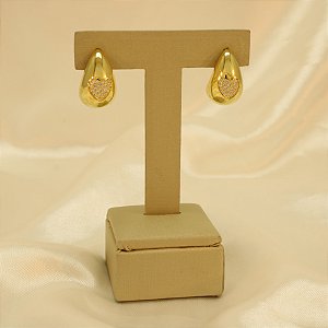 Brinco Gota com Coração Cravejado Folheado a Ouro 18k