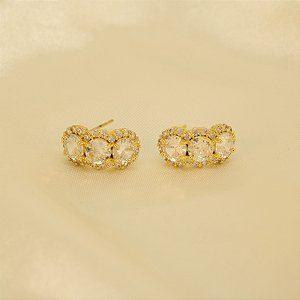 Brinco Cravejado com Zircônia Cristal Folheado a Ouro 18k