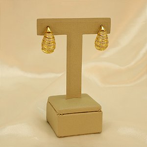 Brinco de Gota Cravejado em Zircônia Folheado a Ouro 18k