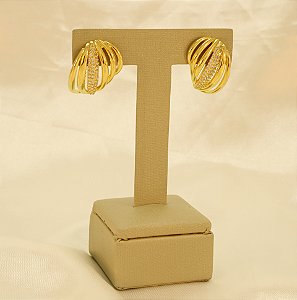 Brinco Liso Cravejado Folheado a Ouro 18k