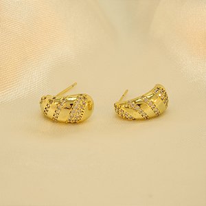 Brinco em Gota Cravejado em Zircônia Banhado a Ouro 18k
