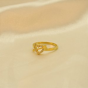 Anel de Coração e Flecha Cravejado Folheado a Ouro 18k