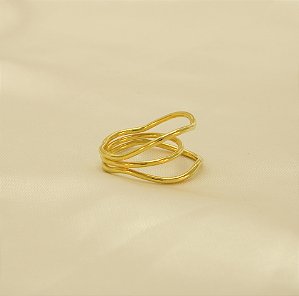 Anel Aro Triplo Ondulado Folheado a Ouro 18k
