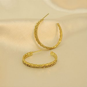 Brinco Argola Cravejado Folheado a Ouro 18k