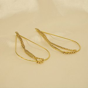 Brinco com Aro Vazado e Fios Folheado a Ouro 18k